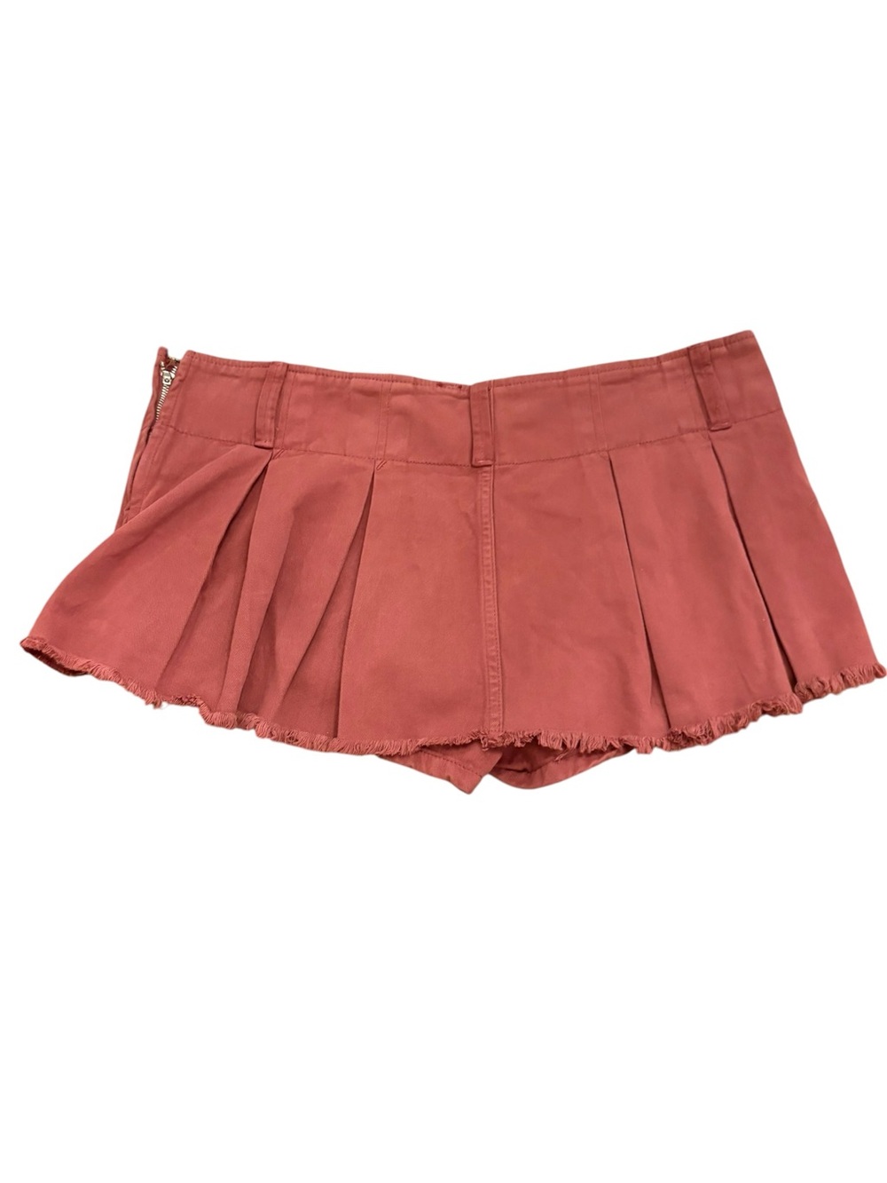 Free People Rust Burgundy Micro Denim Pleated Skort Size 12 Frayed Hem Low Rise